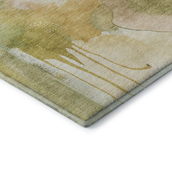HomeRoots 8' Fern Green and Ivory Abstract Round Rug – Washable, UV-Protected, Durable, Family-Friendly Design 714772