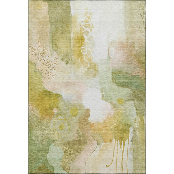 HomeRoots 8' Fern Green and Ivory Abstract Round Rug – Washable, UV-Protected, Durable, Family-Friendly Design 714772