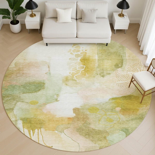 HomeRoots 8' X 10' Abstract Washable Area Rug in Fern Green & Ivory – Durable, UV-Protected, Modern Design! 714773