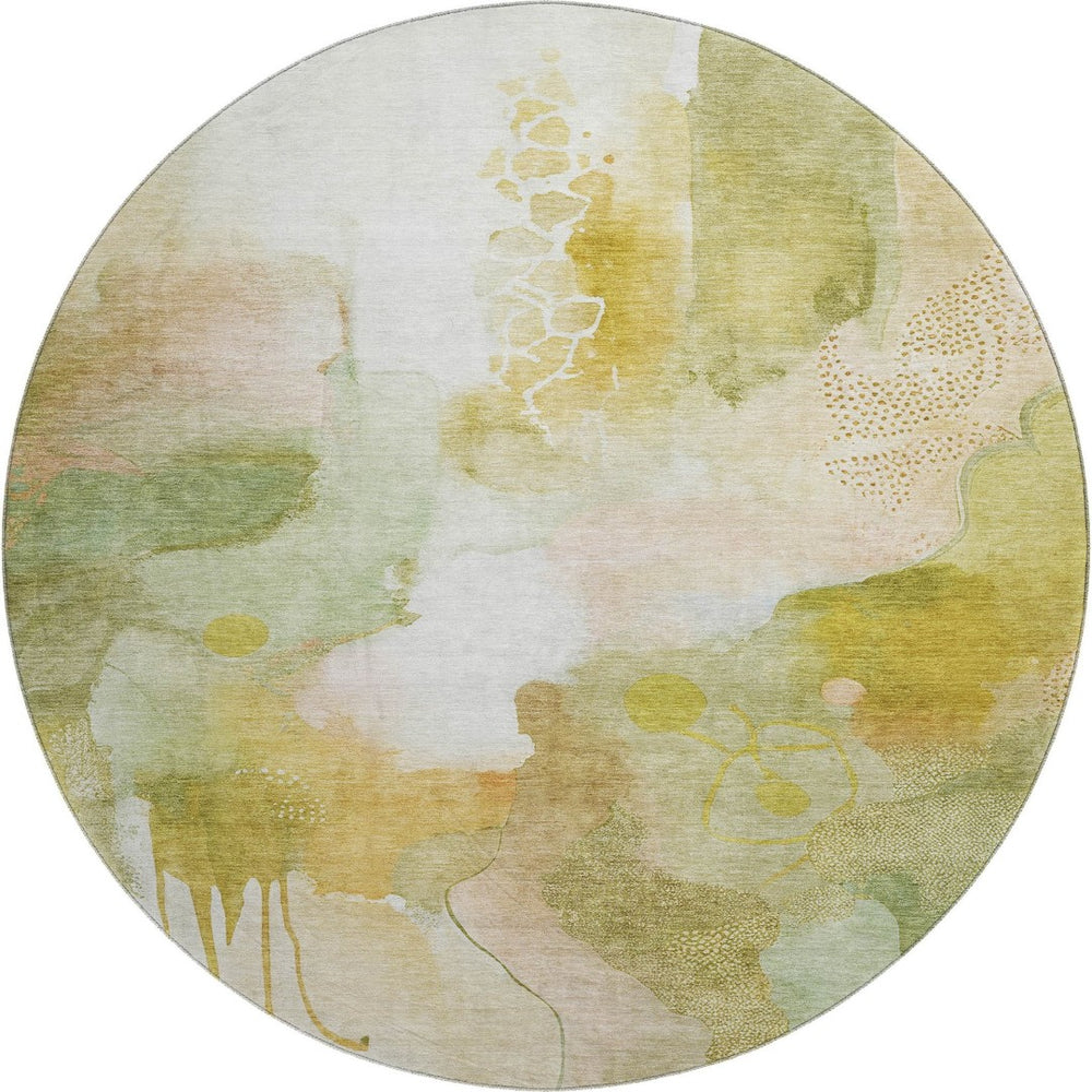 HomeRoots 8' X 10' Abstract Washable Area Rug in Fern Green & Ivory – Durable, UV-Protected, Modern Design! 714773