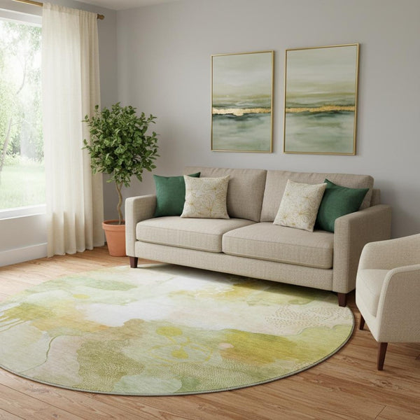 HomeRoots 8' X 10' Abstract Washable Area Rug in Fern Green & Ivory – Durable, UV-Protected, Modern Design! 714773