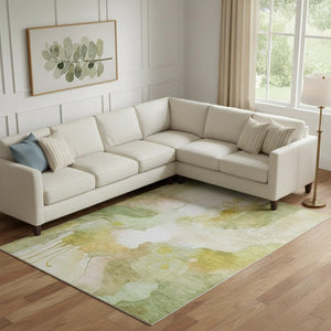 HomeRoots 9' X 12' Fern Green Abstract Area Rug – Modern, Washable, UV Protected with Non-Slip Backing! 714774