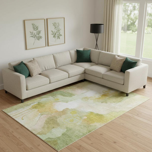 HomeRoots 10' X 14' Fern Green & Ivory Abstract Area Rug - Stylish, Washable, UV-Protected for Any Space! 714775