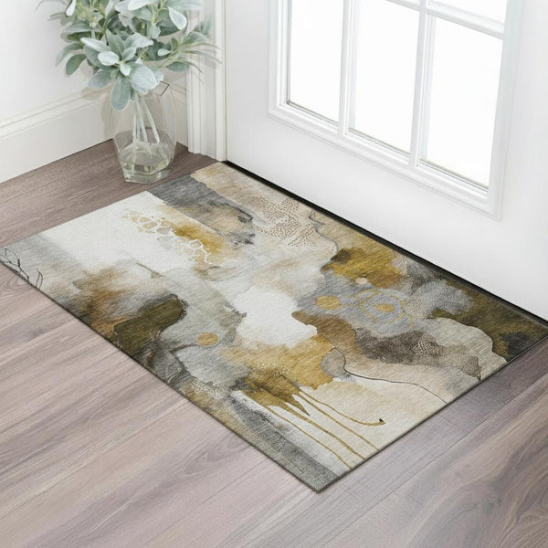 HomeRoots 5' x 8' Coffee and Ivory Abstract Washable Area Rug with UV Protection for Kids and Pets' Safety 714777