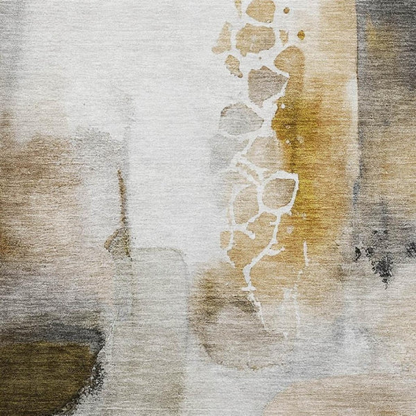 HomeRoots 5' x 8' Coffee and Ivory Abstract Washable Area Rug with UV Protection for Kids and Pets' Safety 714777