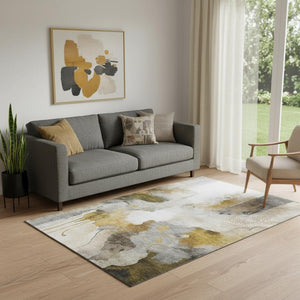 HomeRoots 8' Coffee and Ivory Abstract Washable Round Rug with UV Protection for Homes with Kids and Pets 714778