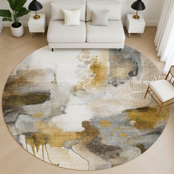 HomeRoots 8' X 10' Coffee and Ivory Abstract Area Rug – Washable, UV-Protected, Durable Style for Any Room 714779