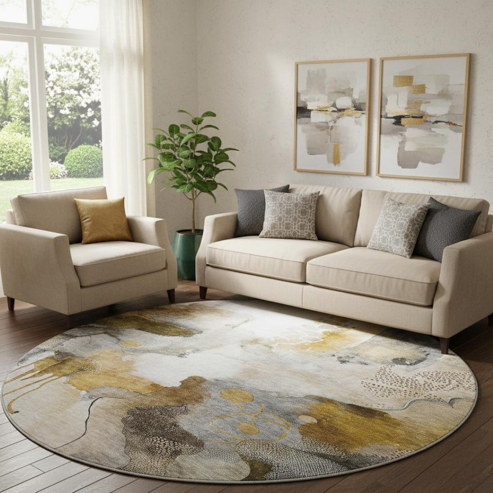 HomeRoots 8' X 10' Coffee and Ivory Abstract Area Rug – Washable, UV-Protected, Durable Style for Any Room 714779