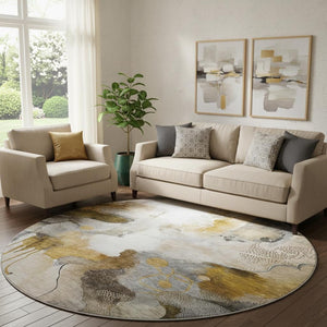 HomeRoots 8' X 10' Coffee and Ivory Abstract Area Rug – Washable, UV-Protected, Durable Style for Any Room 714779