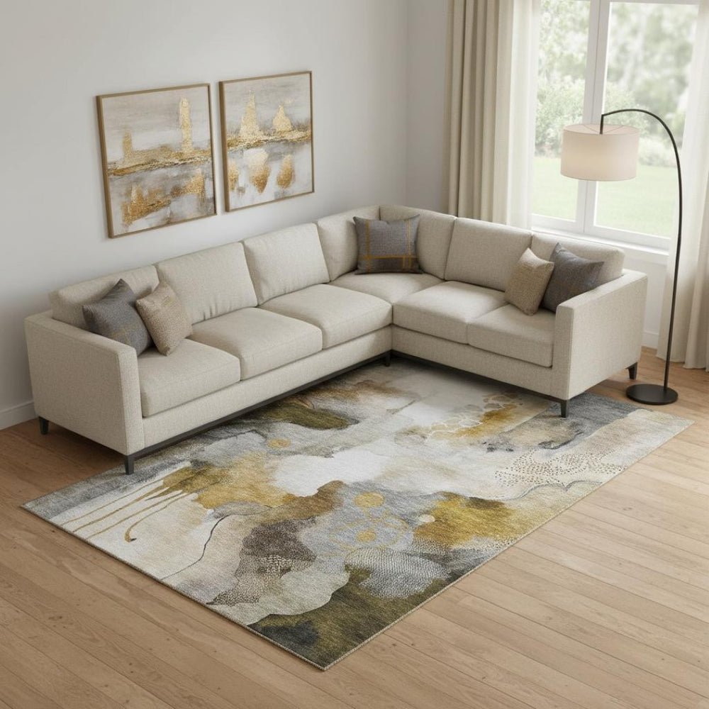 HomeRoots 9' X 12' Coffee and Ivory Abstract Area Rug - Washable, UV-Protected, Durable, and Stain Resistant! 714780