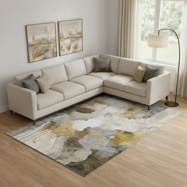 HomeRoots 9' X 12' Coffee and Ivory Abstract Area Rug - Washable, UV-Protected, Durable, and Stain Resistant! 714780