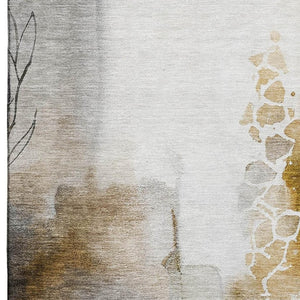 HomeRoots 9' X 12' Coffee and Ivory Abstract Area Rug - Washable, UV-Protected, Durable, and Stain Resistant! 714780