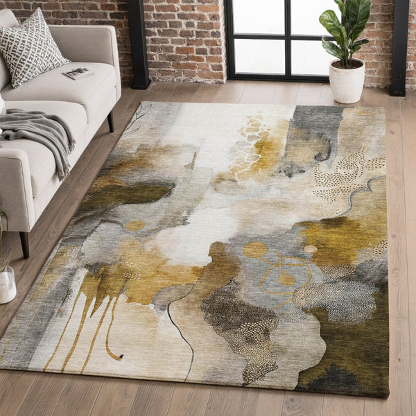 HomeRoots 10' Coffee and Ivory Abstract Area Rug - Washable, UV Protected, Stylish for Busy Homes & Pets 714781