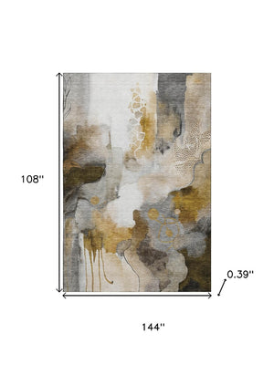 HomeRoots 10' Coffee and Ivory Abstract Area Rug - Washable, UV Protected, Stylish for Busy Homes & Pets 714781