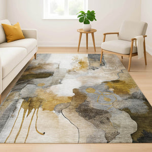 HomeRoots 10' Coffee and Ivory Abstract Area Rug - Washable, UV Protected, Stylish for Busy Homes & Pets 714781