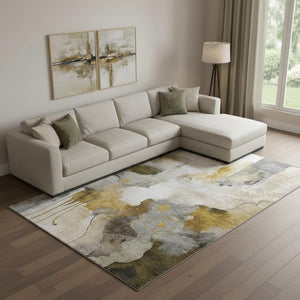 HomeRoots 10' Coffee and Ivory Abstract Area Rug - Washable, UV Protected, Stylish for Busy Homes & Pets 714781