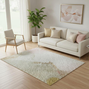 HomeRoots 8' Mauve and Copper Abstract Washable Round Rug - Stylish, Stain-Resistant, UV Protected & Easy Care 714784