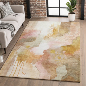 HomeRoots 10' X 14' Mauve & Copper Abstract Area Rug - Washable, UV Protected, Perfect for High-Traffic Homes 714787