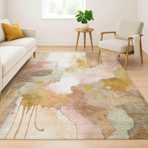 HomeRoots 10' X 14' Mauve & Copper Abstract Area Rug - Washable, UV Protected, Perfect for High-Traffic Homes 714787
