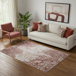 HomeRoots 8' Pink And Ivory Abstract Round Rug – Washable, UV-Protected, Kid & Pet-Friendly, Stylish Comfort! 714790