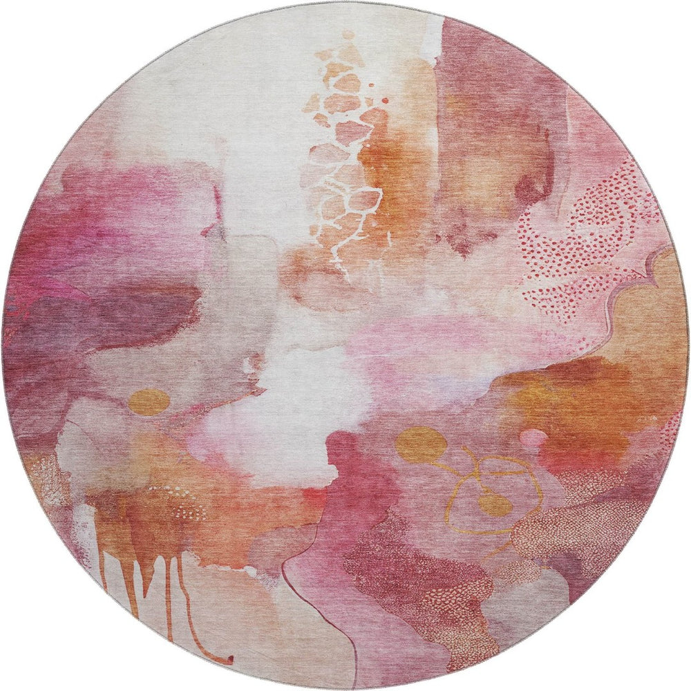 HomeRoots 8' X 10' Abstract Pink and Ivory Washable Area Rug with UV Protection for Homes with Kids & Pets 714791