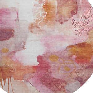 HomeRoots 8' X 10' Abstract Pink and Ivory Washable Area Rug with UV Protection for Homes with Kids & Pets 714791