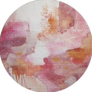HomeRoots 8' X 10' Abstract Pink and Ivory Washable Area Rug with UV Protection for Homes with Kids & Pets 714791