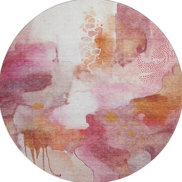HomeRoots 8' X 10' Abstract Pink and Ivory Washable Area Rug with UV Protection for Homes with Kids & Pets 714791