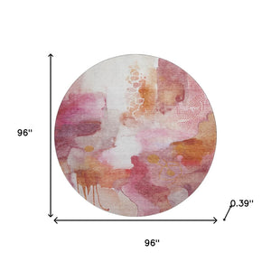HomeRoots 8' X 10' Abstract Pink and Ivory Washable Area Rug with UV Protection for Homes with Kids & Pets 714791