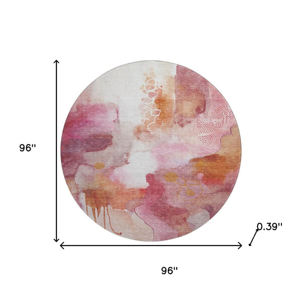 HomeRoots 8' X 10' Abstract Pink and Ivory Washable Area Rug with UV Protection for Homes with Kids & Pets 714791