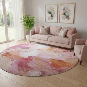HomeRoots 8' X 10' Abstract Pink and Ivory Washable Area Rug with UV Protection for Homes with Kids & Pets 714791