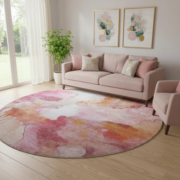 HomeRoots 8' X 10' Abstract Pink and Ivory Washable Area Rug with UV Protection for Homes with Kids & Pets 714791