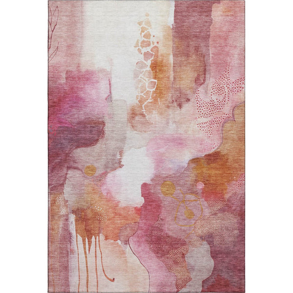 HomeRoots 9' X 12' Pink and Ivory Abstract Washable Area Rug - UV Protected, Soft, Durable, Stain Resistant! 714792