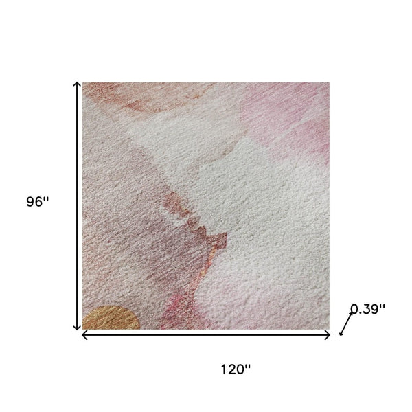 HomeRoots 9' X 12' Pink and Ivory Abstract Washable Area Rug - UV Protected, Soft, Durable, Stain Resistant! 714792