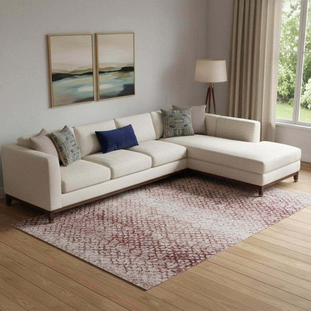 HomeRoots 9' X 12' Pink and Ivory Abstract Washable Area Rug - UV Protected, Soft, Durable, Stain Resistant! 714792