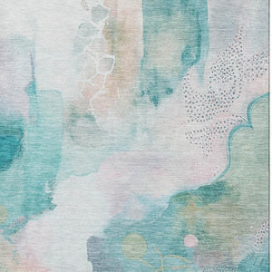HomeRoots 5' X 8' Turquoise & Ivory Abstract Area Rug - Washable, UV Protected, Perfect for Kids & Pets! 714795