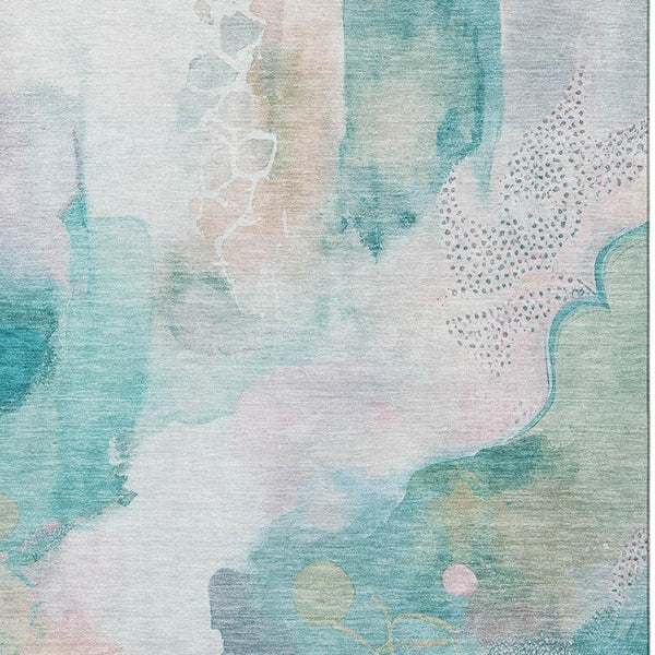 HomeRoots 5' X 8' Turquoise & Ivory Abstract Area Rug - Washable, UV Protected, Perfect for Kids & Pets! 714795
