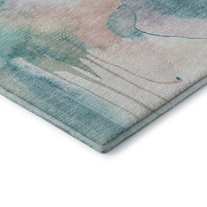 HomeRoots 8' Turquoise and Ivory Abstract Round Rug - Washable, UV Protected, Durable & Stylish for Homes 714796