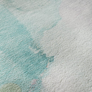 HomeRoots 8' Turquoise and Ivory Abstract Round Rug - Washable, UV Protected, Durable & Stylish for Homes 714796