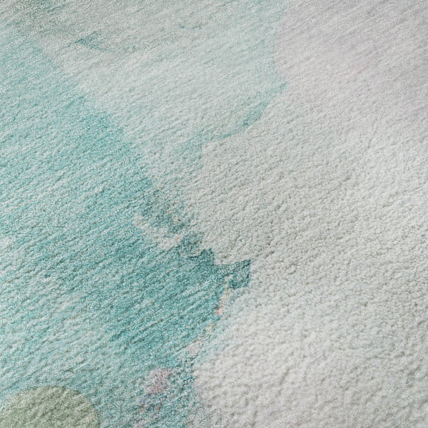 HomeRoots 8' Turquoise and Ivory Abstract Round Rug - Washable, UV Protected, Durable & Stylish for Homes 714796