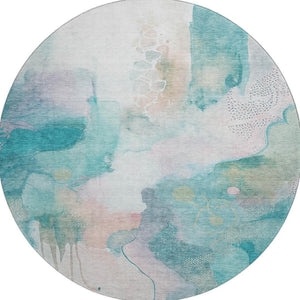HomeRoots 8' X 10' Stylish Turquoise and Ivory Abstract Washable Area Rug with UV Protection & Non-Slip Backing 714797