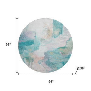 HomeRoots 8' X 10' Stylish Turquoise and Ivory Abstract Washable Area Rug with UV Protection & Non-Slip Backing 714797