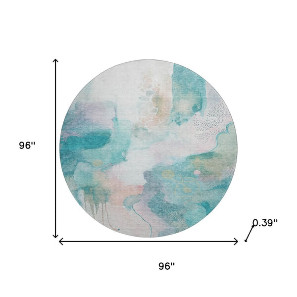 HomeRoots 8' X 10' Stylish Turquoise and Ivory Abstract Washable Area Rug with UV Protection & Non-Slip Backing 714797