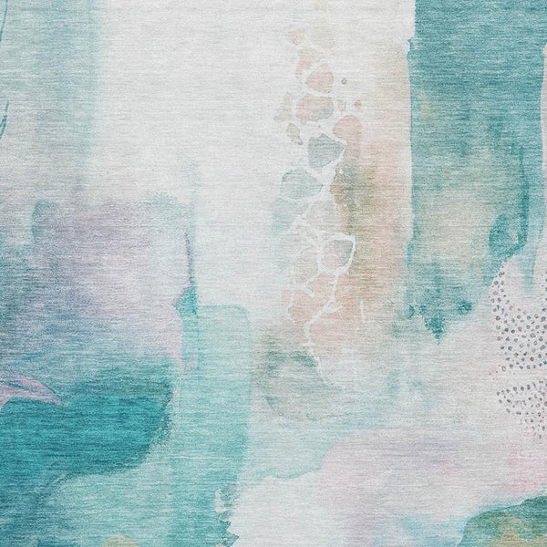 HomeRoots 9' X 12' Turquoise and Ivory Abstract Area Rug - Washable, UV Protected & Durable for High-Traffic Rooms 714798