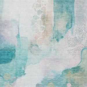 HomeRoots 10' X 14' Turquoise And Ivory Abstract Area Rug - Stain Resistant, UV Protected, Machine Washable! 714799