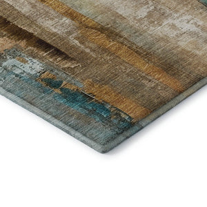 HomeRoots 8' Beige and Teal Contemporary Abstract Washable Round Rug with UV Protection for Easy Care 714802