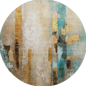 HomeRoots 8' X 10' Washable Area Rug in Beige and Teal - Modern Abstract Design with UV Protection & Durability 714803