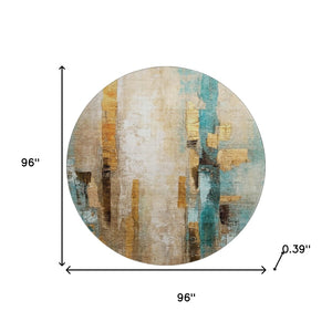 HomeRoots 8' X 10' Washable Area Rug in Beige and Teal - Modern Abstract Design with UV Protection & Durability 714803