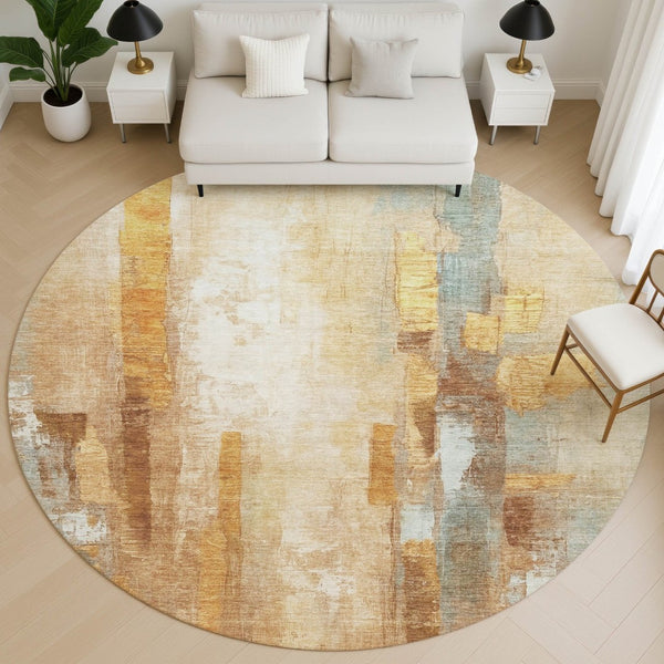 HomeRoots 8' X 10' Stylish Copper and Ivory Abstract Area Rug - Washable, UV-Protected, and Stain-Resistant! 714809