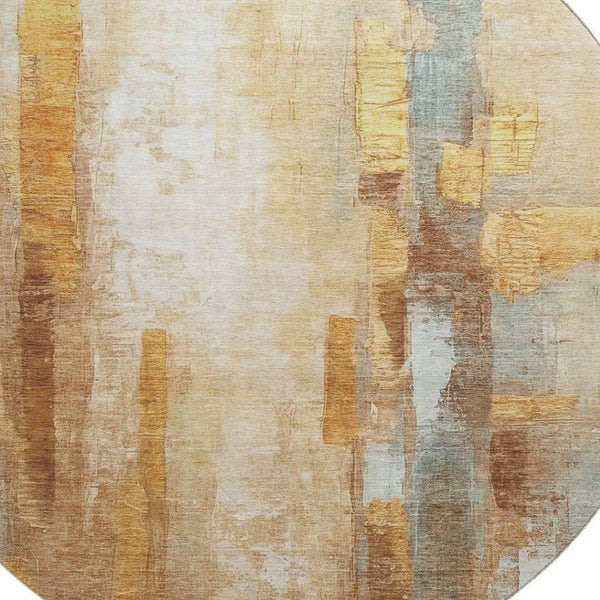 HomeRoots 8' X 10' Stylish Copper and Ivory Abstract Area Rug - Washable, UV-Protected, and Stain-Resistant! 714809